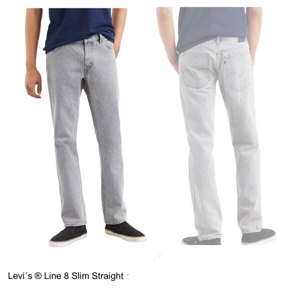 LEVI'S LINE 8 White Tab Light Grey Slim Straight Denim Jeans Sz 33 /32‎ - Picture 1 of 12